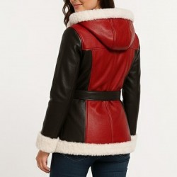 Women’s Christmas Festive Red and Black Winter Shearling Leather Jacket