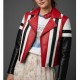 Women’s Genuine Red White and Black Leather Striped Moto Jacket Women’s Genuine Red White and Black Leather Striped Moto Jacket