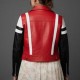 Women’s Genuine Red White and Black Leather Striped Moto Jacket Women’s Genuine Red White and Black Leather Striped Moto Jacket