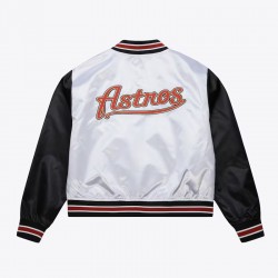 Women’s Houston Astros Cropped White and Black Satin Jacket Women’s Houston Astros Cropped White and Black Satin Jacket