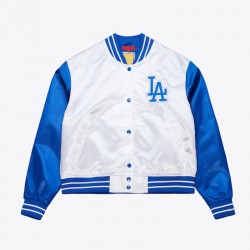 Women’s LA Dodgers Cropped White and Blue Satin Jacket Women’s LA Dodgers Cropped White and Blue Satin Jacket