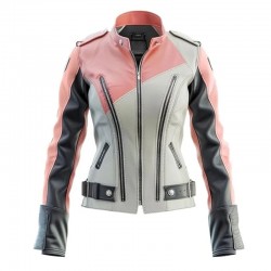 Women’s Peach Pink and Black Biker Leather Jacket Women’s Peach Pink and Black Biker Leather Jacket