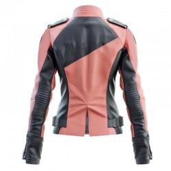 Women’s Peach Pink and Black Biker Leather Jacket Women’s Peach Pink and Black Biker Leather Jacket