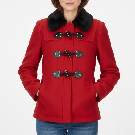 Women’s Toggle Duffle Red Wool Jacket