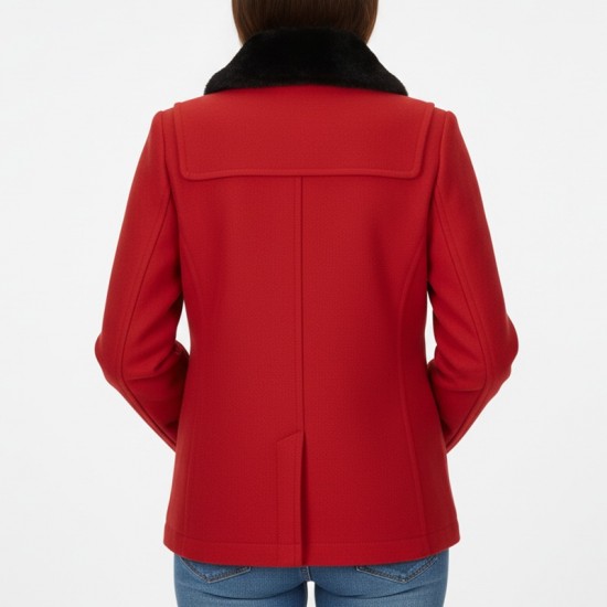 Women’s Toggle Duffle Red Wool Jacket