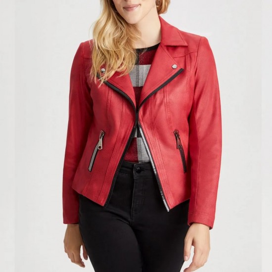 Women’s Vex Zipper Trim Red Leather Jacket Women’s Vex Zipper Trim Red Leather Jacket