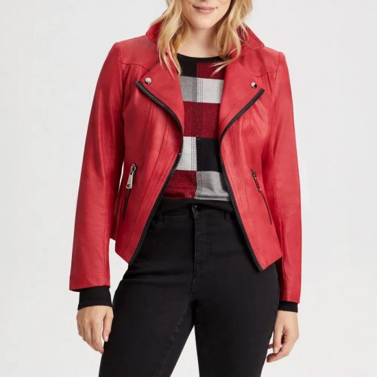 Women’s Vex Zipper Trim Red Leather Jacket Women’s Vex Zipper Trim Red Leather Jacket