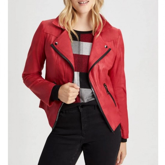Women’s Vex Zipper Trim Red Leather Jacket Women’s Vex Zipper Trim Red Leather Jacket