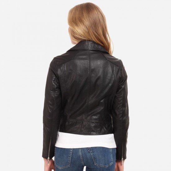 Women's Electra Black Leather Biker Jacket