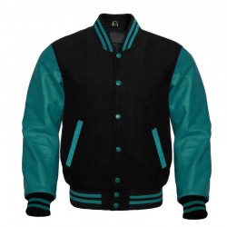 Wool/Leather Teal and Black Varsity Jacket