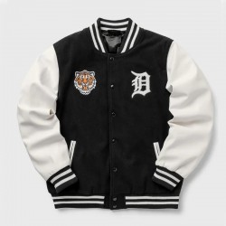 Wordmark Detroit Tigers Black and White Varsity Jacket