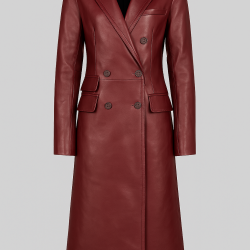 Zendaya Style Burgundy Double-Breasted Leather Trench Coat Zendaya Style Burgundy Double-Breasted Leather Trench Coat