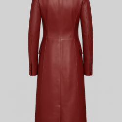 Zendaya Style Burgundy Double-Breasted Leather Trench Coat Zendaya Style Burgundy Double-Breasted Leather Trench Coat