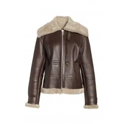 Women Genuine Shearling Brown Aviator Jacket