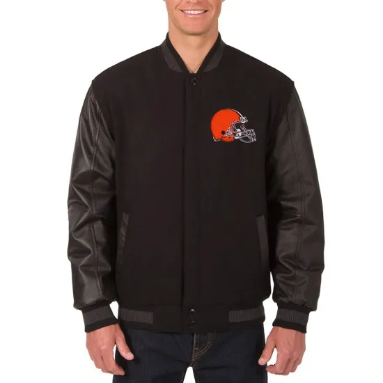 Cleveland Browns Black Varsity Wool/Leather Jacket Cleveland Browns Black Varsity Wool/Leather Jacket