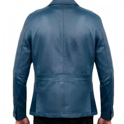 Mens Blue Real Leather Coat