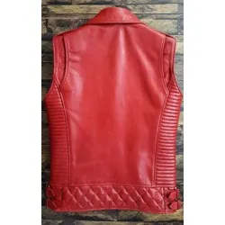 Men’s Red Cowhide Leather Biker Vest